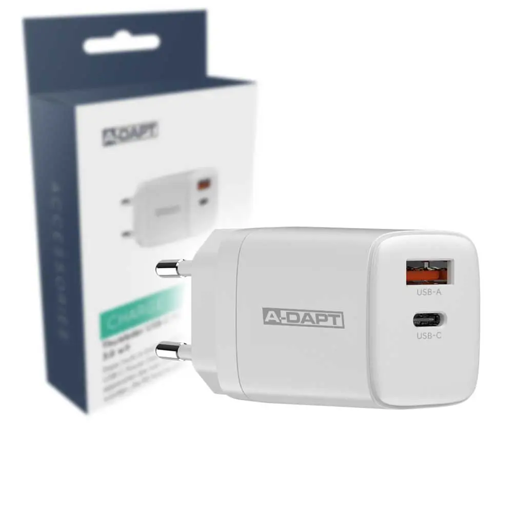Thuislader USB-C PD 20W + USB QC 3.0 wit