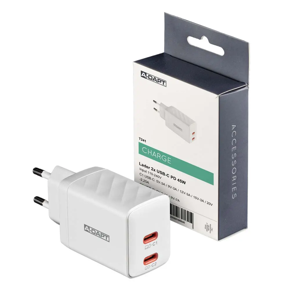 Thuislader 45W 2x USB-C PD wit