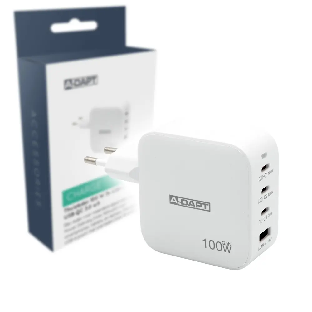 Thuislader 100 W 3x USB-C PD + USB QC 3.0 wit