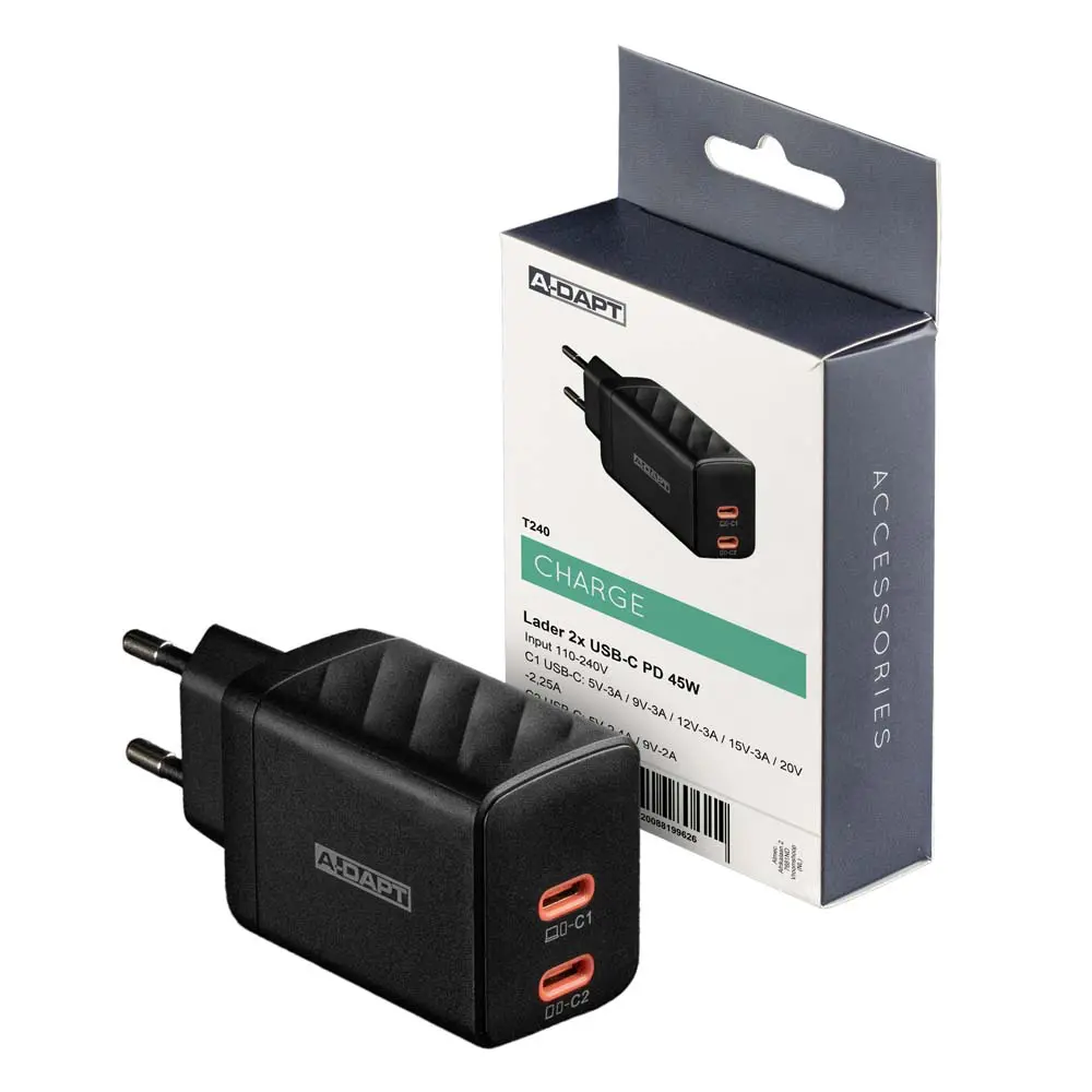Heimladegerät 45W 2x USB-C PD schwarz